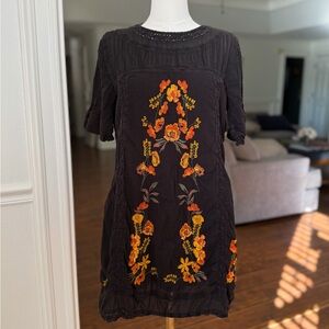 FREE PEOPLE Embroidered Black Dress
